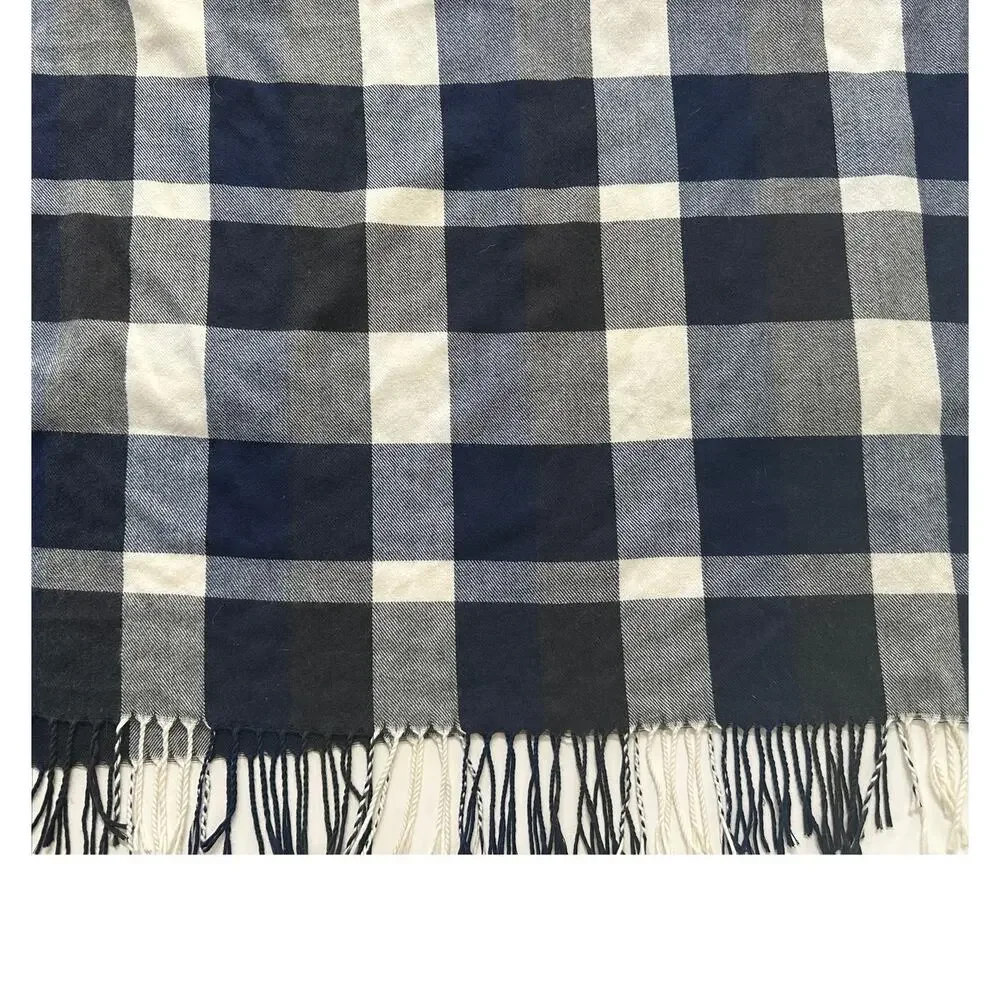 Plush Womens Blanket Scarf White Blue Plaid 27